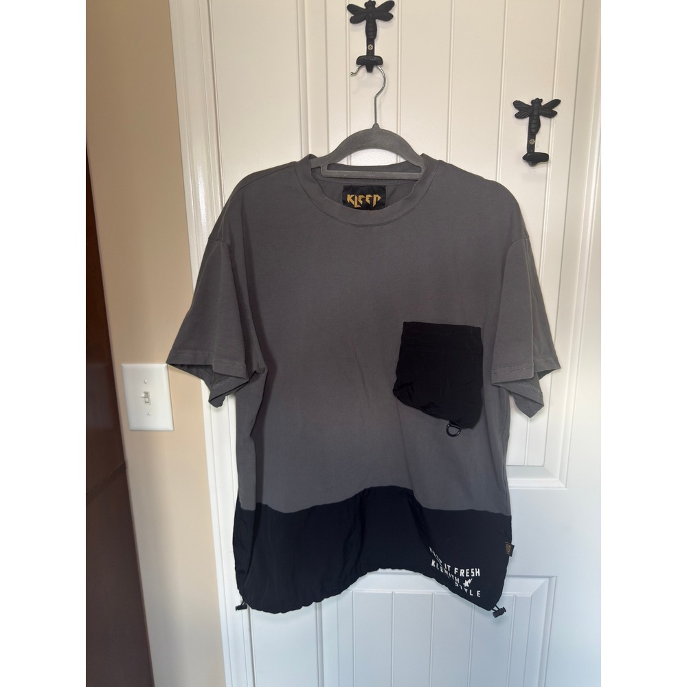 Kleep Mens XL Phresh Two Tone Streetwear T-Shirt Grey Black Drawstring Hem